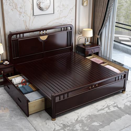 新中式橡胶木实木床1.8米主卧双人床禅意中国风1.